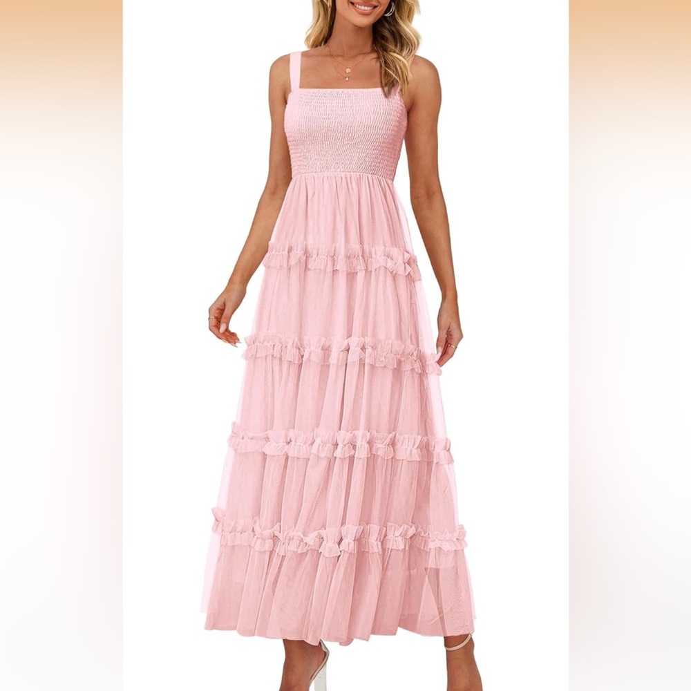 Pink Tiered Tulle Maxi Dress